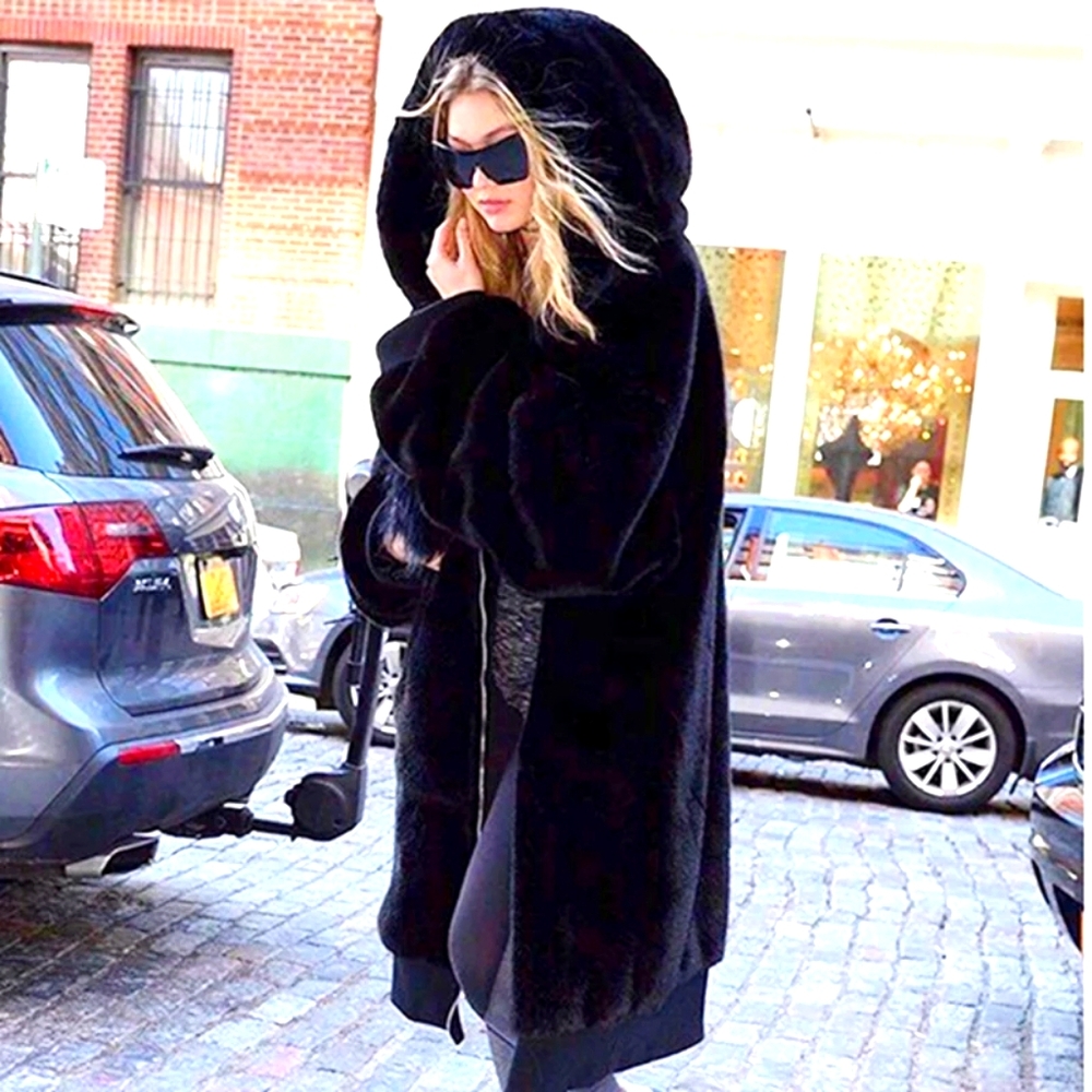 NEW BLACK FAUX FUR LUXURY COAT